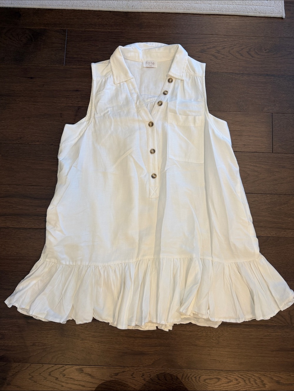 Fate White Sleeveless Ruffle-Hem Button Front Dress Size Large